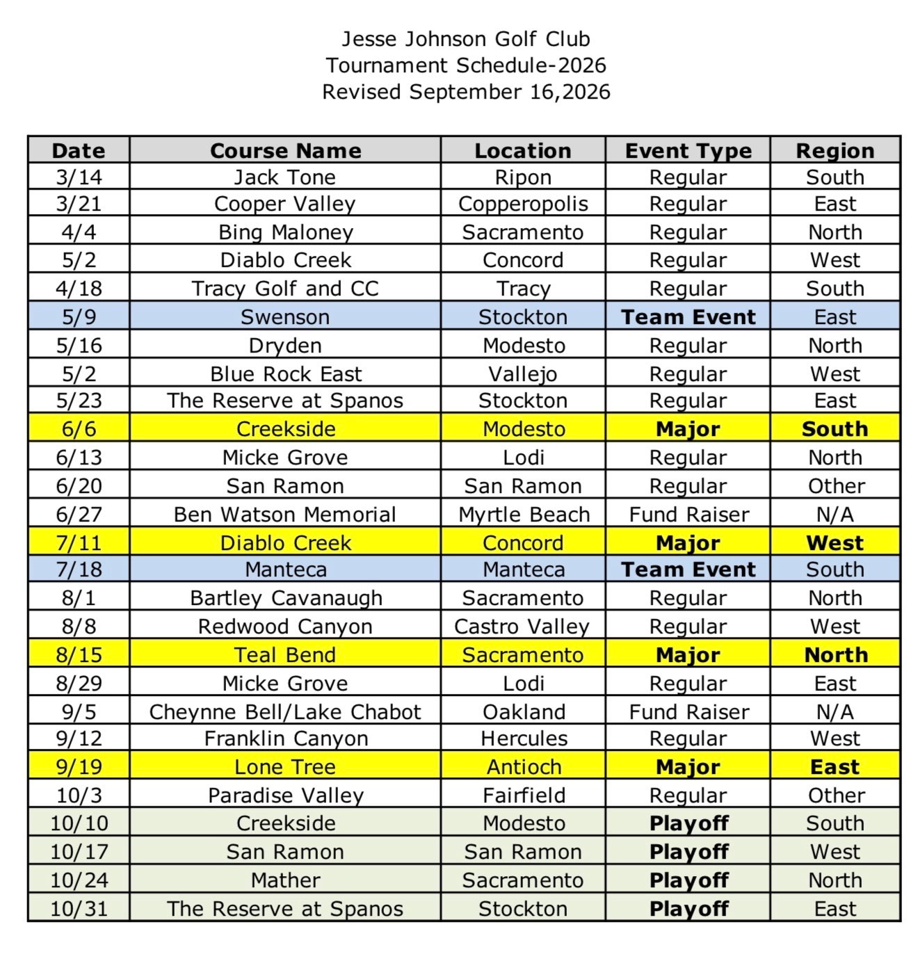 2026 Schedule